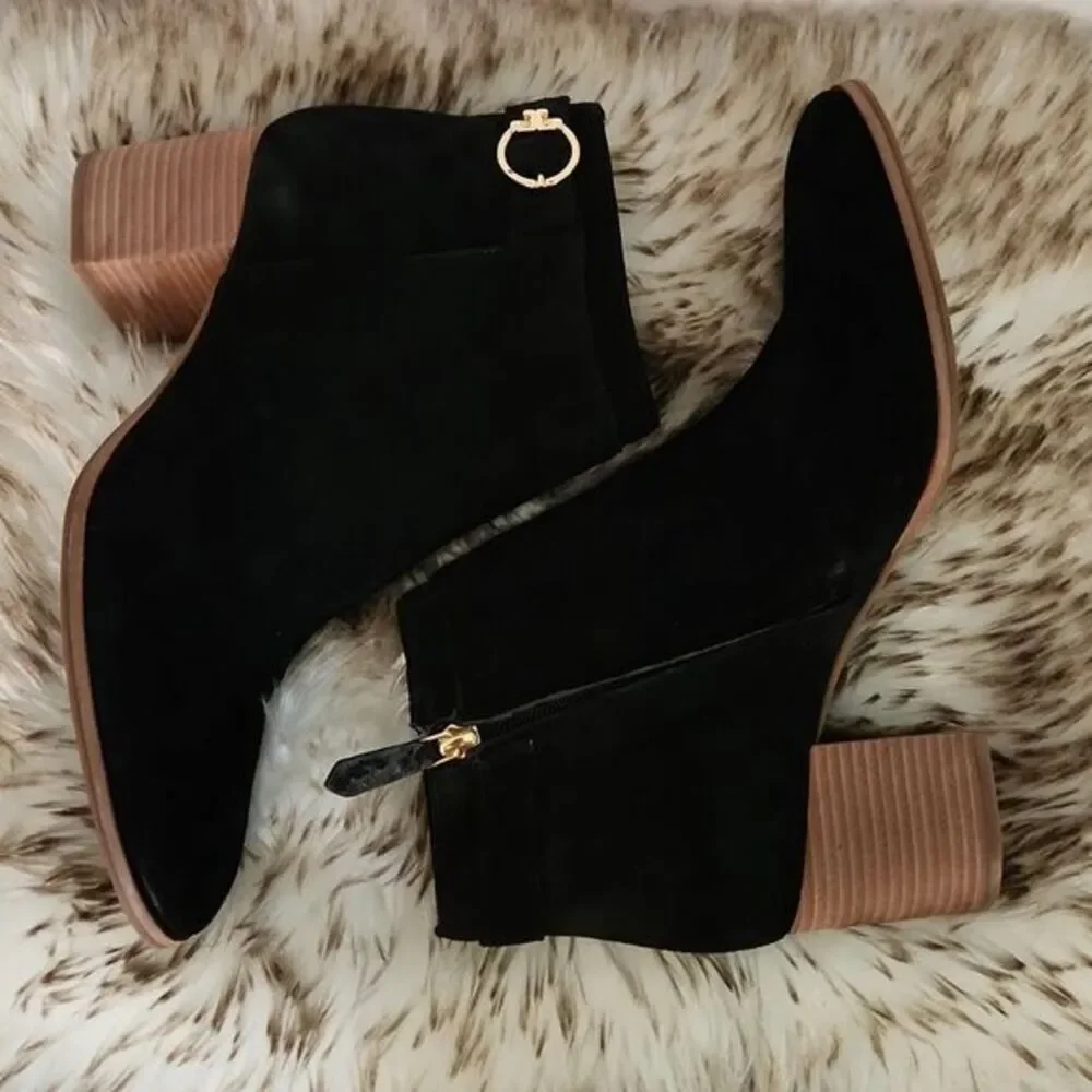 Tory Burch Sofia 65MM Suede Black Ankle Booties‎ #50895 Women's Size 11